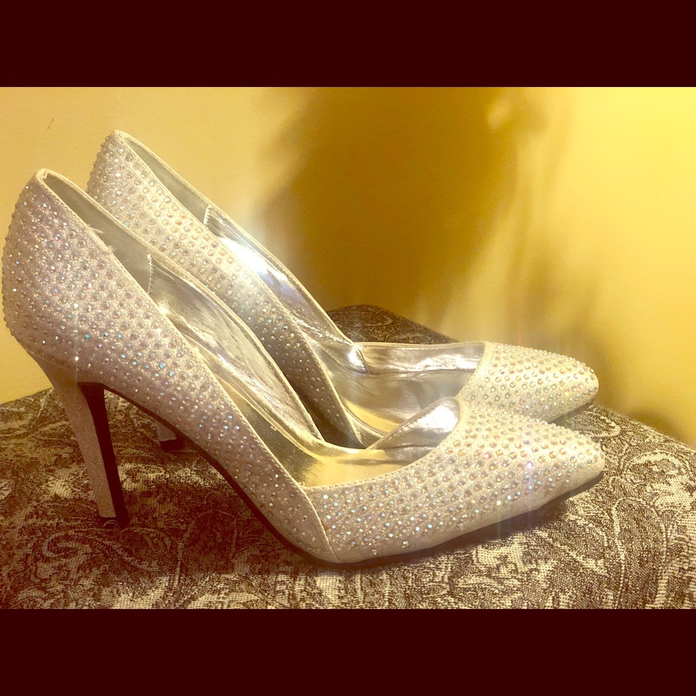 SILVER rhinestone pumps - never worn.